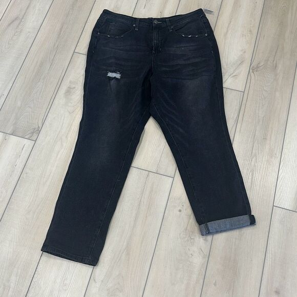BP Denim Jean High Waist Distress Black Gray Ankle Crop Straight Leg Plus 14 NWT - Picture 1 of 5